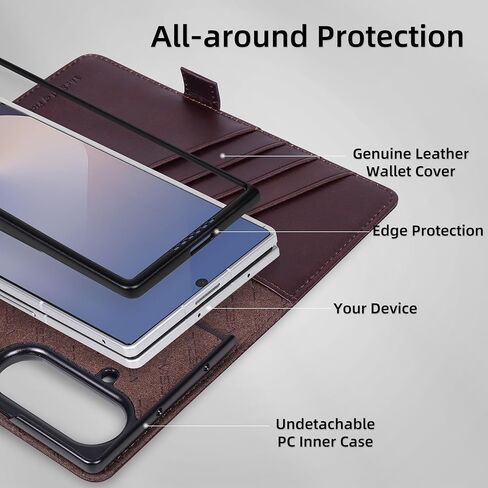 VISOUL Flip Phone Cover for Samsung Galaxy Z Fold 7 Wallet Case with Card Holder, Genuine Leather Magnetic Folio Case with Kickstand Magnetic Closure for Galaxy Z Fold7(8.0")-Coffee in Kuwait