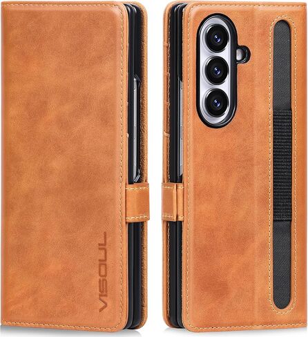 VISOUL Flip Phone Cover for Samsung Galaxy Z Fold 7 Wallet Case with Card Holder, Genuine Leather Magnetic Folio Case with Kickstand Magnetic Closure for Galaxy Z Fold7(8.0")-Coffee in Kuwait