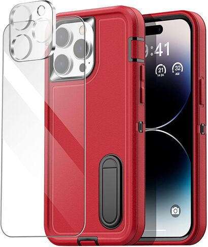 حافظة AICase لهاتف iPhone 14 Pro Max مع واقي شاشة زجاجي + عدسة كاميرا، حماية شديدة التحمل من السقوط لكامل الجسم، غطاء حماية عسكري متين مقاوم للصدمات لهاتف iPhone 14 Pro Max 6.7"_15 in Kuwait