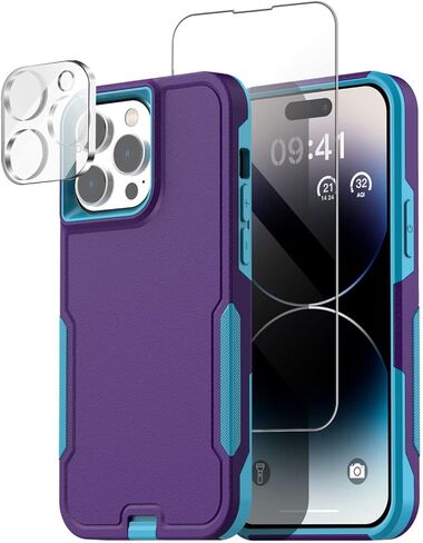 حافظة AICase لهاتف iPhone 14 Pro Max مع واقي شاشة زجاجي + عدسة كاميرا، حماية شديدة التحمل من السقوط لكامل الجسم، غطاء حماية عسكري متين مقاوم للصدمات لهاتف iPhone 14 Pro Max 6.7"_15 in Kuwait