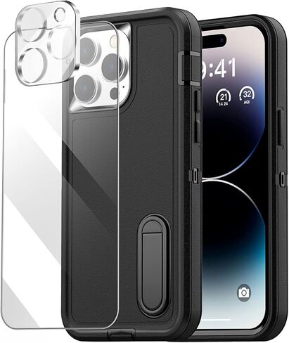 حافظة AICase لهاتف iPhone 14 Pro Max مع واقي شاشة زجاجي + عدسة كاميرا، حماية شديدة التحمل من السقوط لكامل الجسم، غطاء حماية عسكري متين مقاوم للصدمات لهاتف iPhone 14 Pro Max 6.7"_15 in Kuwait