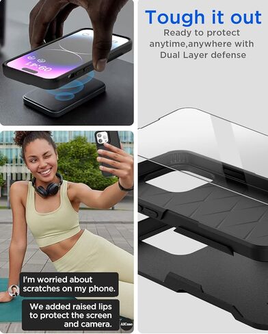 حافظة AICase لهاتف iPhone 14 Pro Max مع واقي شاشة زجاجي + عدسة كاميرا، حماية شديدة التحمل من السقوط لكامل الجسم، غطاء حماية عسكري متين مقاوم للصدمات لهاتف iPhone 14 Pro Max 6.7"_15 in Kuwait