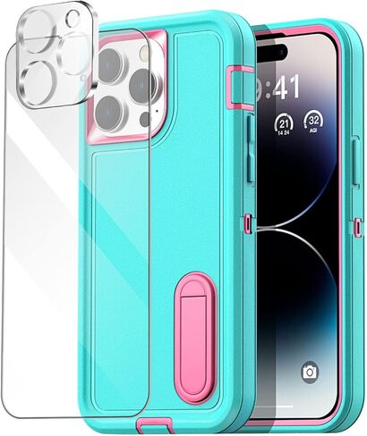 حافظة AICase لهاتف iPhone 14 Pro Max مع واقي شاشة زجاجي + عدسة كاميرا، حماية شديدة التحمل من السقوط لكامل الجسم، غطاء حماية عسكري متين مقاوم للصدمات لهاتف iPhone 14 Pro Max 6.7"_15 in Kuwait