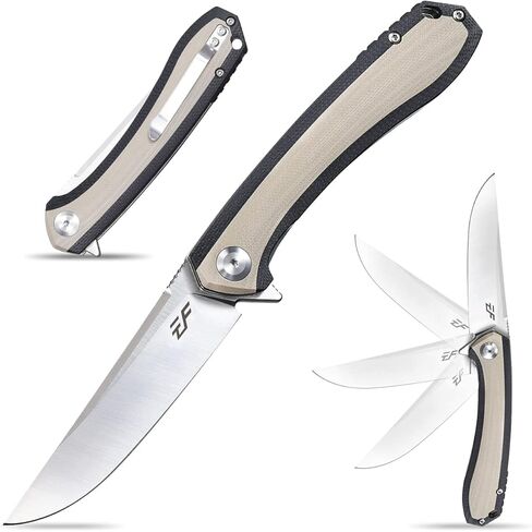 سكين Eafengrow EF947 EDC D2 قابل للطي، مجلد محمل كروي بمقبض G10 مع بطانة قفل EDC سكين زعنفة مع جيب للتخييم والمشي لمسافات طويلة وأداة البقاء في الهواء الطلق (الصحراء) in Kuwait