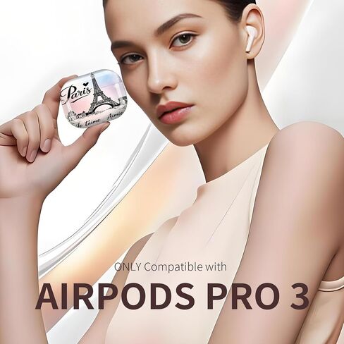 Compatible for AirPod Pro 3 Case 2025, Cute Protective Hard Cover, Stylish Design Shockproof Case for Women & Girls with Keychain for AirPod Pro 3 Generation,Paris Eiffel Tower Love Romantic in Saudi Arabia