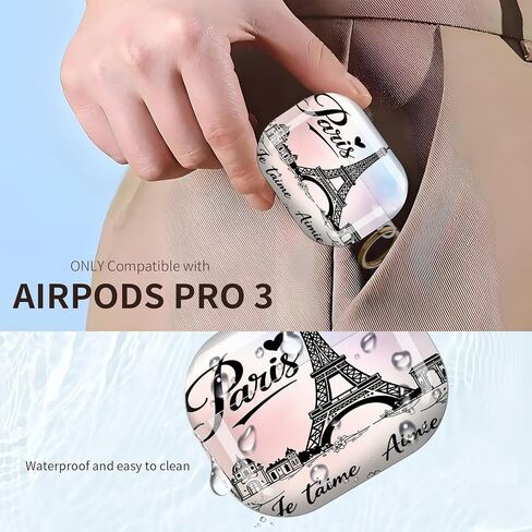 Compatible for AirPod Pro 3 Case 2025, Cute Protective Hard Cover, Stylish Design Shockproof Case for Women & Girls with Keychain for AirPod Pro 3 Generation,Paris Eiffel Tower Love Romantic in Saudi Arabia
