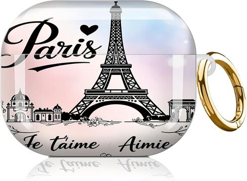 Compatible for AirPod Pro 3 Case 2025, Cute Protective Hard Cover, Stylish Design Shockproof Case for Women & Girls with Keychain for AirPod Pro 3 Generation,Paris Eiffel Tower Love Romantic in Saudi Arabia