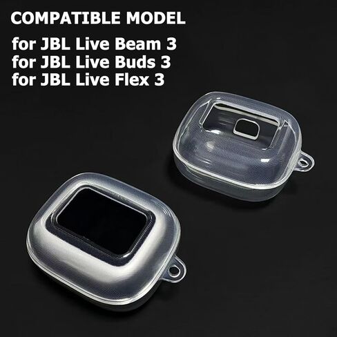 Case Compatible with JBL Live Beam 3, JBL Live Buds 3, JBL Live Flex 3, Soft Silicone Shockproof Protective Cover with Carabiner Accessories (Clear) in Kuwait
