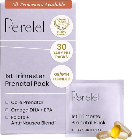 Perelel 2nd Trimester Prenatal Pack - Daily Pregnancy Vitamins - Omega DHA Prenatal Vitamins, Calcium + Magnesium Supplements for Women - Soy-Free Non-GMO Women's Vitamins (30 Pill Packs) in Saudi Arabia