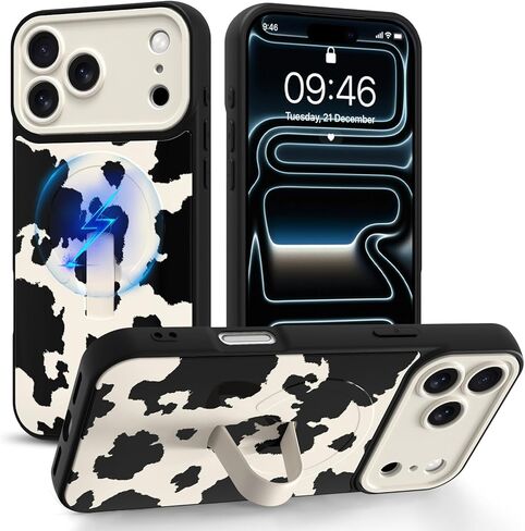 حافظة مغناطيسية لهاتف iPhone 17 Pro Max مع حامل حزام الإصبع، متوافقة مع Magsafe، حافظة هاتف بقرة حليب مضحكة عصرية للنساء والرجال، غطاء نحيف مقاوم للصدمات لهاتف 17 Pro Max، بقرة حليب in Kuwait