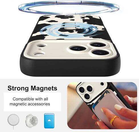 حافظة مغناطيسية لهاتف iPhone 17 Pro Max مع حامل حزام الإصبع، متوافقة مع Magsafe، حافظة هاتف بقرة حليب مضحكة عصرية للنساء والرجال، غطاء نحيف مقاوم للصدمات لهاتف 17 Pro Max، بقرة حليب in Kuwait