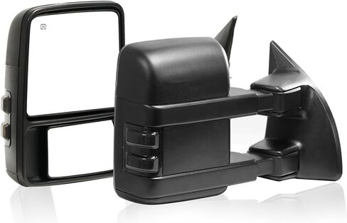 مجموعة مرايا السحب اليسرى واليمنى لـ 99-07 F-250 F-350 F-450 F-550 SUPER DUTY، 01-05 Excursion، تسخين الطاقة، مع ضوء إشارة الدخان، جانب الراكب الأسود LH RH in Kuwait