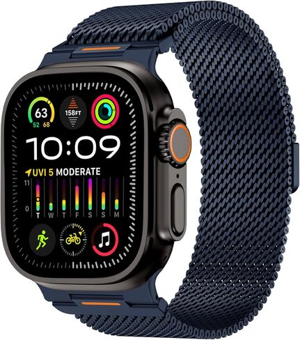Milanese Loop Compatible with Apple Watch Ultra 3/2/1 Band 49mm 46mm 45mm 44mm 42mm, Magnetic Stainless Steel Strap Bands for iWatch Ultra SE 3/2/1 Series 11 10 9 8 7 6 5 4 3 2 1 Men, Titanium in Kuwait