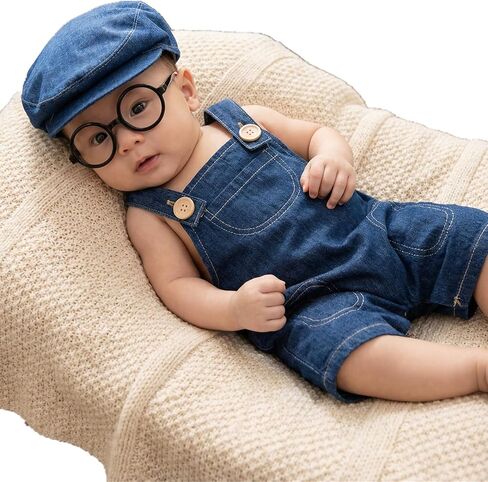Newborn Baby Photography Props Infant Retro Denim Jumpsuit Overalls Set Photo Shoot Costume for Boys Girls in Kuwait