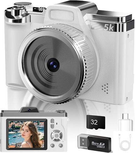 WGM 5K Digital Camera,68MP Cameras for Photography,with 16X Zoom Anti-Shake,32GB Card & Flash,Compact Portable Cameras,for Teens Adult Beginner(Black) in Saudi Arabia