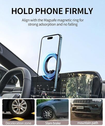 حامل هاتف السيارة لـ 2025-2026 Q5/SQ5/A5/SQ6 e-tron/Q6L e-tron 2026 Audi A6/A6 Allroad/S6/S5 ملحقات شاشة 14.5 بوصة مشبك ثابت، حامل هاتف يدور 360 درجة متوافق مع MagSafe in Kuwait