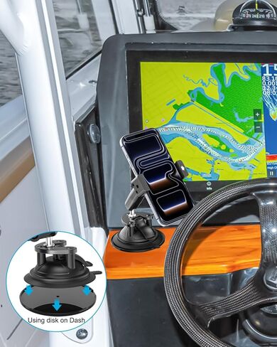 Boat Phone Holder, Strong Suction Cup Phone Mount for Marine, Deck Boat, Kayak, 360° Metal Arm Boat Dashboard Windshield Mount for iPhone 17 16 15 14 Pro Max, Galaxy, 4-7" Smartphones in Kuwait