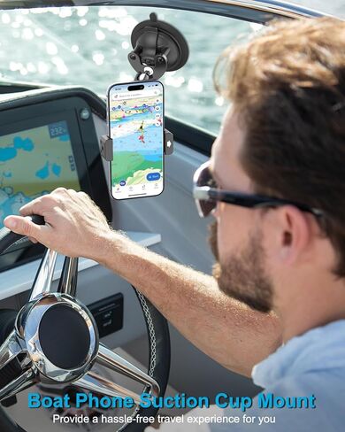 Boat Phone Holder, Strong Suction Cup Phone Mount for Marine, Deck Boat, Kayak, 360° Metal Arm Boat Dashboard Windshield Mount for iPhone 17 16 15 14 Pro Max, Galaxy, 4-7" Smartphones in Kuwait