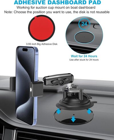Boat Phone Holder, Strong Suction Cup Phone Mount for Marine, Deck Boat, Kayak, 360° Metal Arm Boat Dashboard Windshield Mount for iPhone 17 16 15 14 Pro Max, Galaxy, 4-7" Smartphones in Kuwait