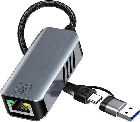 محول USB إلى إيثرنت 5 جيجابايت - محول شبكة USB-A وUSB C إلى RJ45 بسرعة 5000 ميجا بت في الثانية، دونجل إيثرنت LAN سريع 5 جيجا لأجهزة MacBook Air/Pro وHP وXPS والكمبيوتر المحمول وSurface وiPad وiPhone 17/16/15 وهواتف Android in Kuwait