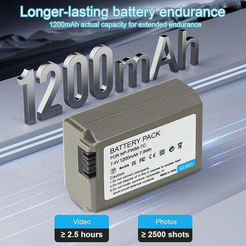 Egoway 2-Pack NP-FW50 Replacement Battery, USB-C Fast Charging Compatible with Sony Alpha ZV-E10 A6000 A6300 A6400 A6500 A5000 A5100 A7 A7II A7R A7RII A7S A7SII RX10 II III IV Camera in Kuwait