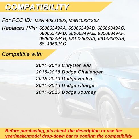 Vurkcy Key Fob Replacement for 2011-2020 Dodge Journey/ 11-18 Charger Chrysler 300/15-18 Challenger/ 15-19 Hellcat Car Keyless Entry Remote Control, M3N-40821302, M3N40821302, 3-Btn in Kuwait