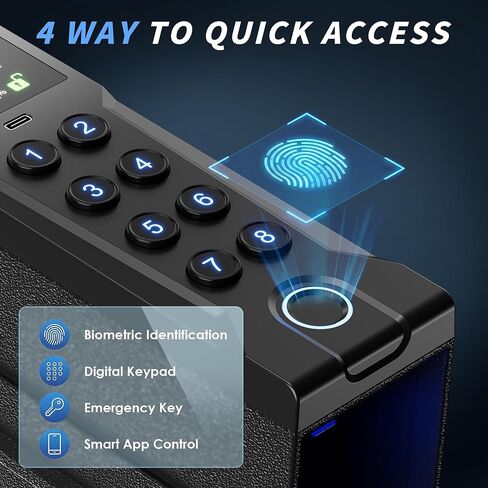 Biometric Gun Safe for Handgun, Fingerprint Handgun Safe for Home, 0.2S Quick Access Pistol Case with APP Control, Digital Keypad and LCD Display, Hand Gun Case for Nightstand, Bedside in Kuwait