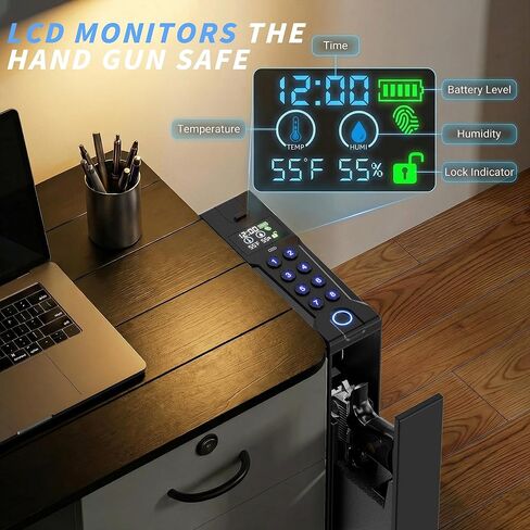 Biometric Gun Safe for Handgun, Fingerprint Handgun Safe for Home, 0.2S Quick Access Pistol Case with APP Control, Digital Keypad and LCD Display, Hand Gun Case for Nightstand, Bedside in Kuwait