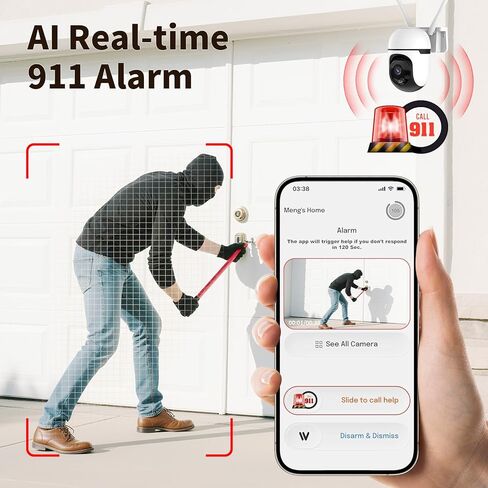 Smart Wired Security Camera Outdoor,5G&2.4G WiFi Cameras for Home Security,2K&360° PTZ Camera,911 Call for AI,IP66 Waterproof,Motion Detection,US Cloud APP&TF Card,Support Alexa in Kuwait