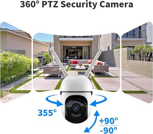 Smart Wired Security Camera Outdoor,5G&2.4G WiFi Cameras for Home Security,2K&360° PTZ Camera,911 Call for AI,IP66 Waterproof,Motion Detection,US Cloud APP&TF Card,Support Alexa in Kuwait