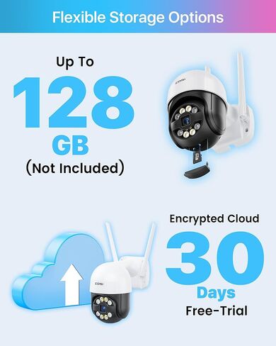 ZOSI 2K Pan/Tilt WiFi Security Camera, Person Vehicle Detection, Human Tracking, 2 Way Audio, Color Night Vision, Floodlight Siren, 3MP Plug-in Weatherproof Outdoor Camera, SD Card & Cloud Storage in Kuwait