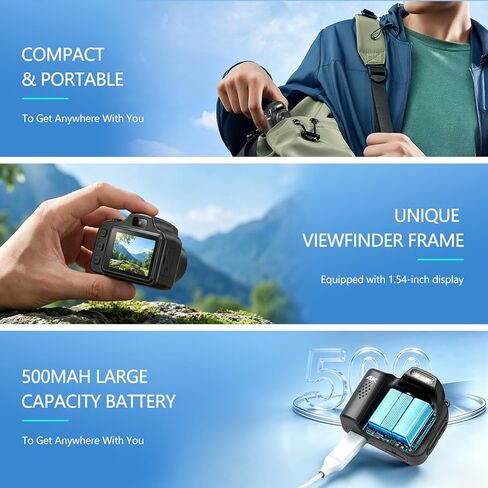 VETEK Mini Camera 4K HD Video Recorder – Keychain Digital Camcorder with 64GB Card, 1.54" HD Display, Long Battery Life, Ultra-Portable Tiny Camera for Travel/Vlog/Night Shots, Ideal Gift, Black in Kuwait