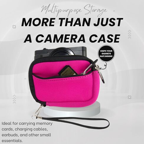 Vangoddy Compact Neoprene Accessories Pouch Bag – Wrist Strap Zip Case for Small Camera, Cables, USB Charger, Earphones & Tech Gear – Lightweight Travel Outdoor Organizer, Magenta in Kuwait