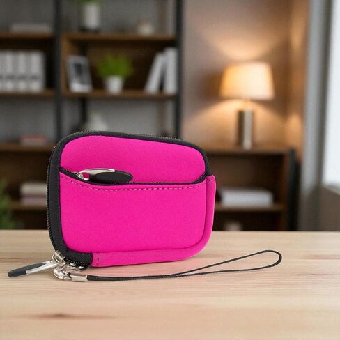 Vangoddy Compact Neoprene Accessories Pouch Bag – Wrist Strap Zip Case for Small Camera, Cables, USB Charger, Earphones & Tech Gear – Lightweight Travel Outdoor Organizer, Magenta in Kuwait