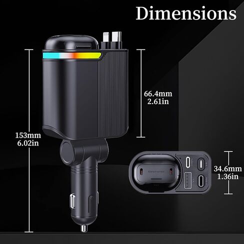MLVOC سماعات أذن مدمجة بقدرة 120 وات، شاحن سيارة 4 في 1 قابل للسحب، بروتوكول كامل USB-C وLightning، شحن سريع عالمي لأجهزة iPhone وAndroid والكمبيوتر اللوحي والكمبيوتر المحمول (أسود) in Kuwait