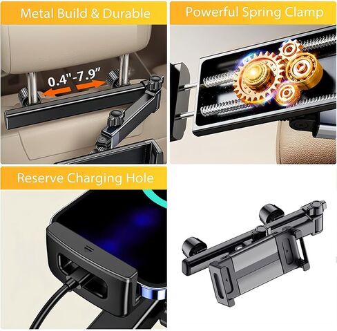 Phone Tablet Holder for Car Headrest, Foldable Tablet Stand Back Seat, 360°Rotating Car Mount, Road Trip Essentials, for 4.7-9.8" Device, Black in Kuwait