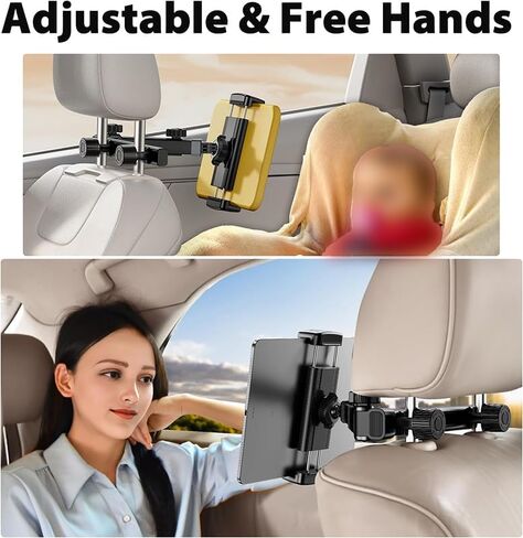 Phone Tablet Holder for Car Headrest, Foldable Tablet Stand Back Seat, 360°Rotating Car Mount, Road Trip Essentials, for 4.7-9.8" Device, Black in Kuwait