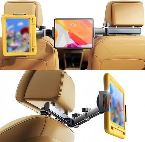 Phone Tablet Holder for Car Headrest, Foldable Tablet Stand Back Seat, 360°Rotating Car Mount, Road Trip Essentials, for 4.7-9.8" Device, Black in Kuwait
