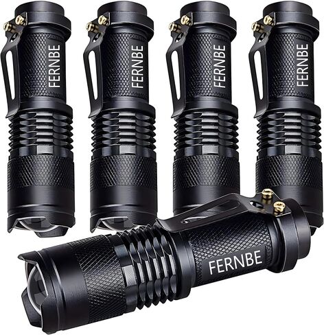 5 حزمة SK-68 3 أوضاع مصباح يدوي صغير LED مصباح الشعلة 7 وات 300 لومن قابل للتعديل التركيز زوومابلي ضوء مقاوم للماء، مع مشبك حزام مصباح يدوي للهدايا، والتخييم in Kuwait
