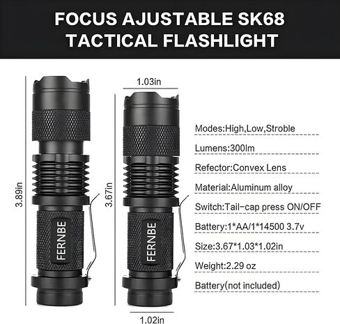 5 حزمة SK-68 3 أوضاع مصباح يدوي صغير LED مصباح الشعلة 7 وات 300 لومن قابل للتعديل التركيز زوومابلي ضوء مقاوم للماء، مع مشبك حزام مصباح يدوي للهدايا، والتخييم in Kuwait