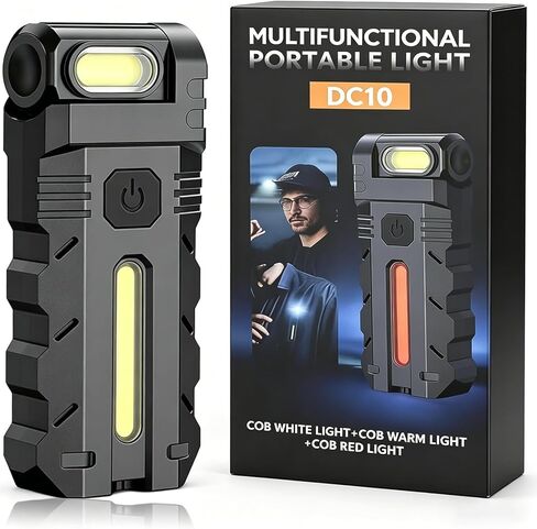 180° Rotating Head LED Work Light – Dual Beam, Magnetic Base, USB-C Rechargeable, Mini Keychain Clip Light for Emergency, Dog Walking, Hiking (Black) in Kuwait