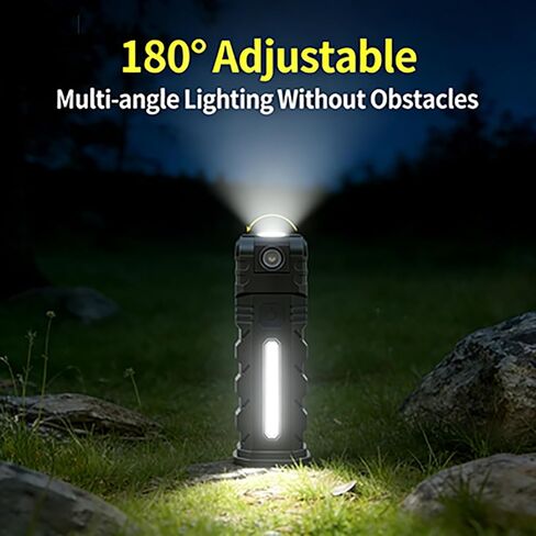 180° Rotating Head LED Work Light – Dual Beam, Magnetic Base, USB-C Rechargeable, Mini Keychain Clip Light for Emergency, Dog Walking, Hiking (Black) in Kuwait