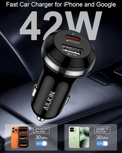 Pixel Car Charger 30W PD Fast Charging, Cigarette Lighter Adapter Type C with 2.4A Port, Dual Port Car Charger USB C Fast Charge for Android Google Pixel Samsung Galaxy iPhone iPad Cargador Para Carro in Kuwait