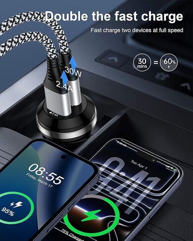 Pixel Car Charger 30W PD Fast Charging, Cigarette Lighter Adapter Type C with 2.4A Port, Dual Port Car Charger USB C Fast Charge for Android Google Pixel Samsung Galaxy iPhone iPad Cargador Para Carro in Kuwait