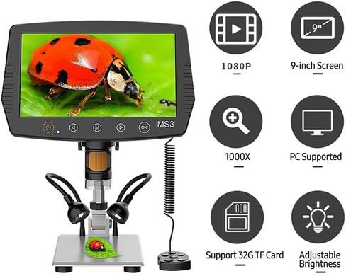 عدة المجهر المجهر شاشة LCD فيديو دعم 32 جيجابايت TF بطاقة 1000X المجهر والتلسكوب شرائح المجهر البصري in Kuwait