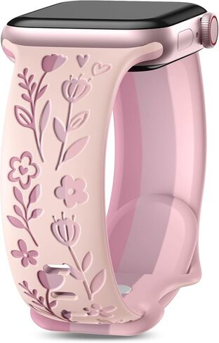 Flower Band Compatible with Apple Watch Bands For Women 40mm 41mm 38mm 42mm 44mm 45mm 46mm 49mm,Cute Tulip Engraved Floral Silicone Dressy Strap for iWatch Series 11-1,For iwatch SE/Ultra 3-1 in Kuwait
