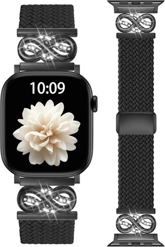 حزام نايلون مغناطيسي قابل للتمدد من Dirrelo متوافق مع أحزمة ساعات Apple للنساء 40/41/38/42/44/45/46/49 مم، حزام مطاطي أنيق لسلسلة iWatch 11 10 9 8 7 6 5 4 SE/Ultra 3 2 1 in Kuwait