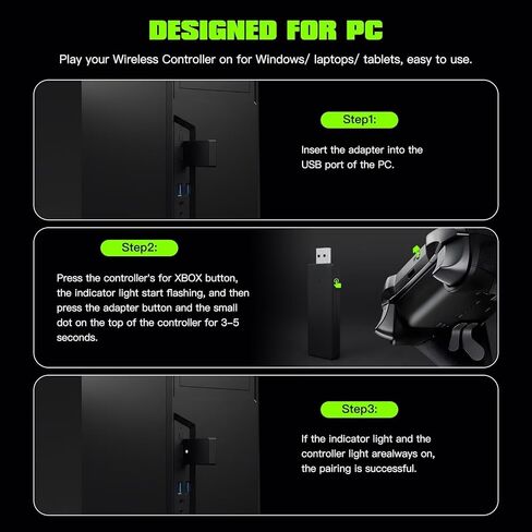 Wireless Gaming Adapter for Xbox One Controllers - Connect to Windows PC, Laptop, or Tablet in Kuwait