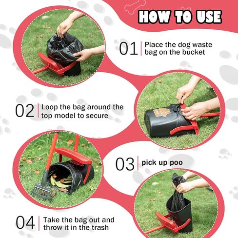 Pooper Scooper Large Swivel Bin & Rake for Large & Small Dogs Non-Breakable Dog Poop Scooper with 20 Waste Bags Easy to Clean Pet Waste Use on Grass, Dirt or Gravel - Pet Supplies in Saudi Arabia