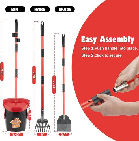 Pooper Scooper Large Swivel Bin & Rake for Large & Small Dogs Non-Breakable Dog Poop Scooper with 20 Waste Bags Easy to Clean Pet Waste Use on Grass, Dirt or Gravel - Pet Supplies in Saudi Arabia